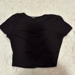 Solid Black Ribbed Cropped Baby Tee